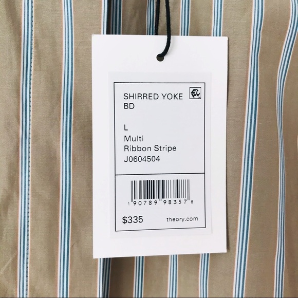 New! Theory Shirred Yoke Mandarin Collar Buttoned Down Blouse Top - Picture 14 of 15